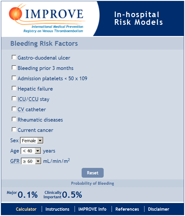 IMPROVE VTE Risk Calculator